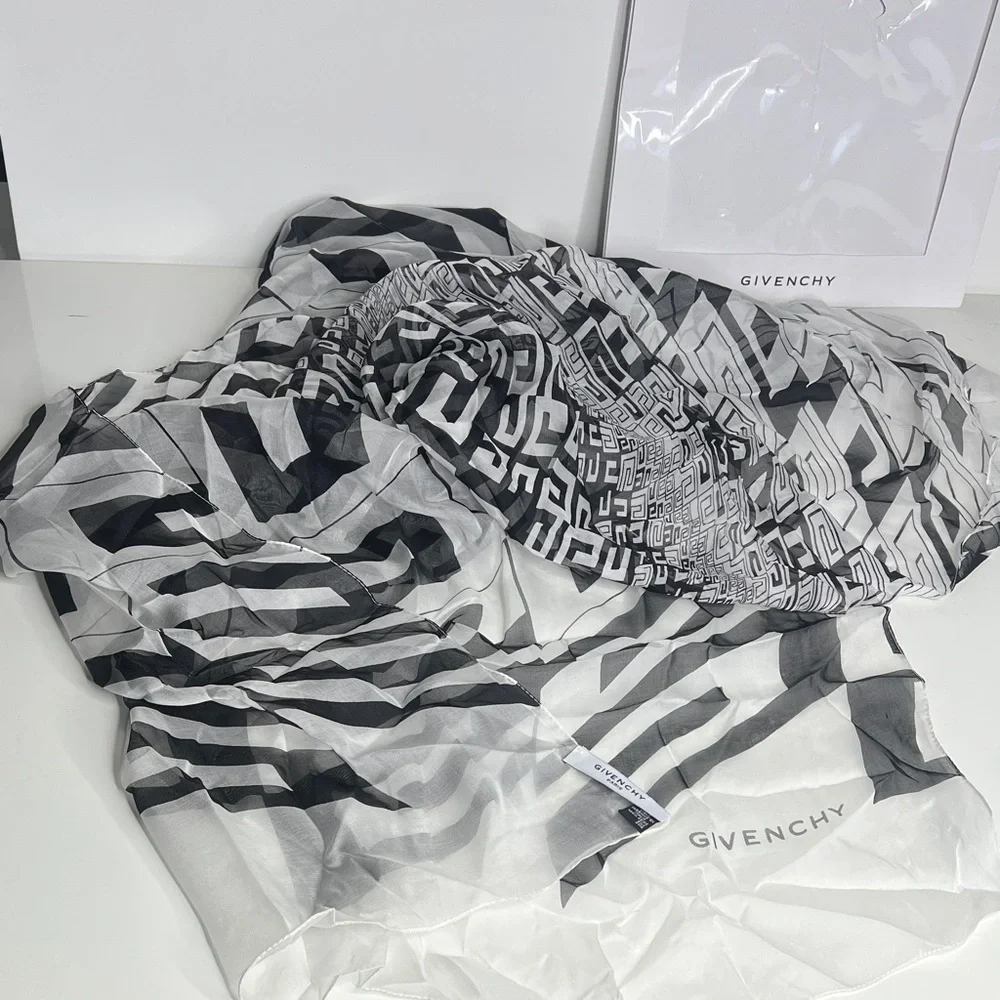 Givenchy 60” x 27” Silk Sheer Logo Shawl Scarf - New in Packaging